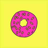 Vector bright donut with icing. Hand drawn illustration of cartoon donut