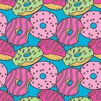 Seamless pattern with doodle vector donuts