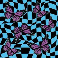 Y2k Aesthetic Background with Butterflies on Vibrant Checkered Mesh vector