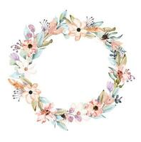 Flowers wreath painted in watercolor.Elegant floral ring for invitation, wedding or greeting cards.Vintage romantic style.Flower circle. vector