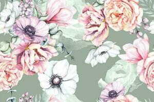 Seamless pattern of rose and Blooming flowers with watercolor on pastel background.Designed for fabric luxurious and wallpaper, vintage style.Floral pattern illustration.Botany garden. vector