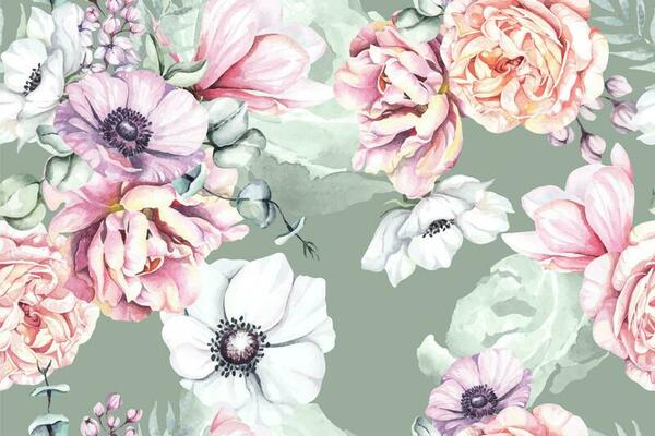 Seamless pattern of rose and Blooming flowers with watercolor on pastel background.Designed for fabric luxurious and wallpaper, vintage style.Floral pattern illustration.Botany garden.