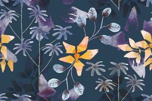 Wild flowers seamless pattern with watercolor.Designed for fabric and wallpaper, vintage style.Hand drawn floral pattern illustration.Botany abstract background. vector