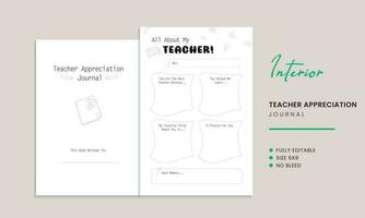 Teacher Appreciation Journal Interior Template vector