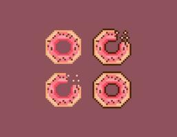 donut pixel illustration. eaten donuts. bitten donuts. food. icon or symbol. pixel art. vector elements. assets, games, bits