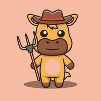 Cute horse cowboy mascot farming vector