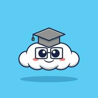 Vector cartoon illustration of cute white clouds graduation