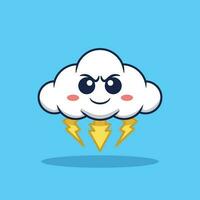 Vector cartoon illustration of cute white cloud with lightning