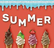 Vector summer sale banner template. Red background with ice cream.