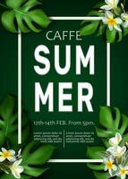 Vector big summer sale banner template with tropical leaves frame.