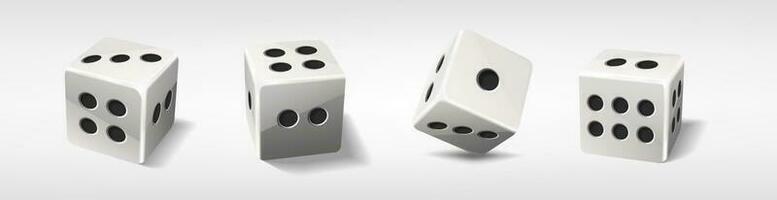 3d realistic vector icon illustration. White poker dice with random numbers. Isolated on white.