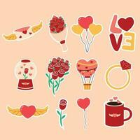 Set Illustration Love Valentine Heart Sticker Free Vector