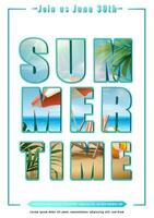 Vector summer sale banner template with big letters and beach background on them.