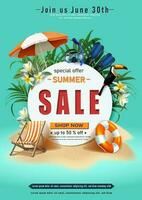 Vector summer island  sale banner template with sand and summer elements.