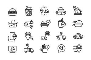 Food delivery outline icon set for food business project vector