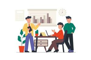 Business teamwork meeting vector illustration. Businessman research information