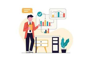 Businessman Analyzing Data. Business data management vector illustration