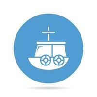 fishing boat in blue circle button vector