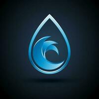 Vector abstract blue water drop logo design with shadow on dark background.