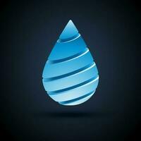 Vector abstract blue water drop logo design with shadow on dark background.