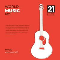 World music day with guitar design which is celebrated on June 21 vector