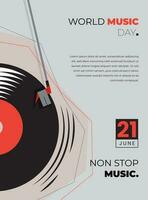 mundo música día modelo diseño con vinilo ilustración cuales es celebrado en junio 21 vector