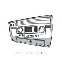 Retro tape cassette vector illustration in hand drawn design for world music day template