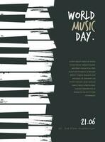 world music day template design with piano in grunge concept design vector