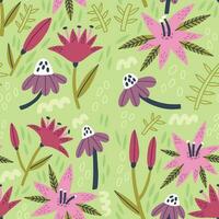 Wildflower Lily Camomile seamless pattern vector