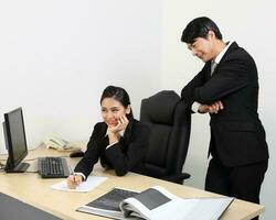 South east Asian young Chinese Indian man woman wearing formal business office ware on white background pose expression photo