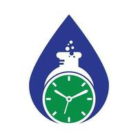 Time lab drop shape concept logo vector design. Clock lab logo icon vector design.