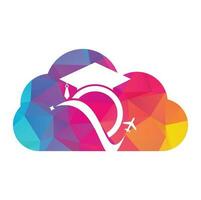 Study travel cloud shape concept logo design template. Education hat and air plane logo design logo. vector