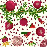 granada ramas con frutas y flores sin costura modelo. brillante hojas y frutas judío nuevo año vector