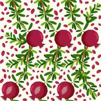 Pomegranate branches with fruits and flowers Seamless pattern. Bright leaves and fruits. Jewish New Year vector