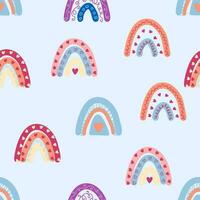 Seamless pattern graceful rainbows in boho colors. Scandinavian baby hand style for newborns. vector