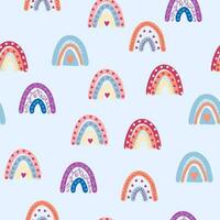 Seamless pattern graceful rainbows in boho colors. Scandinavian baby hand style for newborns. vector