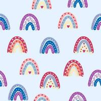 Seamless pattern graceful rainbows in boho colors. Scandinavian baby hand style for newborns. vector