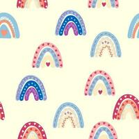 Seamless pattern graceful rainbows in boho colors. Scandinavian baby hand style for newborns. vector