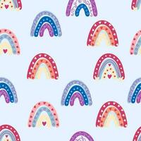 Seamless pattern graceful rainbows in boho colors. Scandinavian baby hand style for newborns. vector