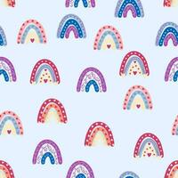 Seamless pattern graceful rainbows in boho colors. Scandinavian baby hand style for newborns. vector