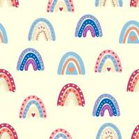 Seamless pattern graceful rainbows in boho colors. Scandinavian baby hand style for newborns. vector