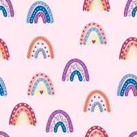 Seamless pattern graceful rainbows in boho colors. Scandinavian baby hand style for newborns. vector