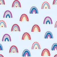 Seamless pattern graceful rainbows in boho colors. Scandinavian baby hand style for newborns. vector