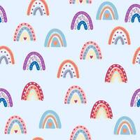 Seamless pattern graceful rainbows in boho colors. Scandinavian baby hand style for newborns. vector