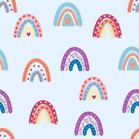 Seamless pattern graceful rainbows in boho colors. Scandinavian baby hand style for newborns. vector