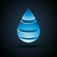 Vector abstract blue water drop logo design with shadow on dark background.