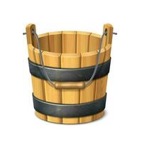 3d realistic vector icon. Dairy products. Wooden rustic bucket. isolated on white background.