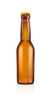 3d realistic vector icon. Brown transparent beer bottle. isolated on white background.