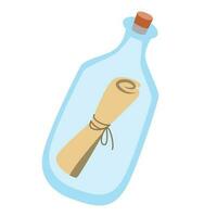 Letter in a bottle isolated on a white background. Vector illustration