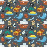 Pirates, flag, seagull, ship, chest. seamless pattern. Vector illustration